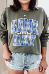 UL180P-E3130 Blue Gingham Game Day Graphic Plus Sweatshirt $25
