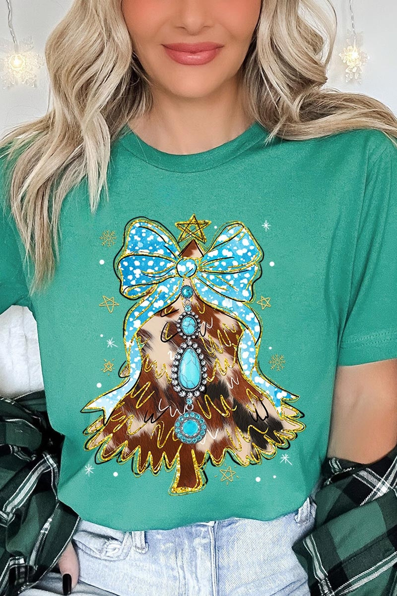 US3001P-E3184 Turquoise Christmas Tree Graphic Plus Tee $16