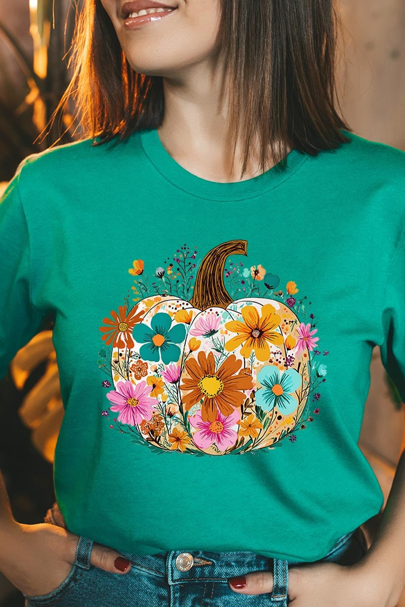 US3001P-E3118 Floral Pumpkin Graphic Plus Tee $16