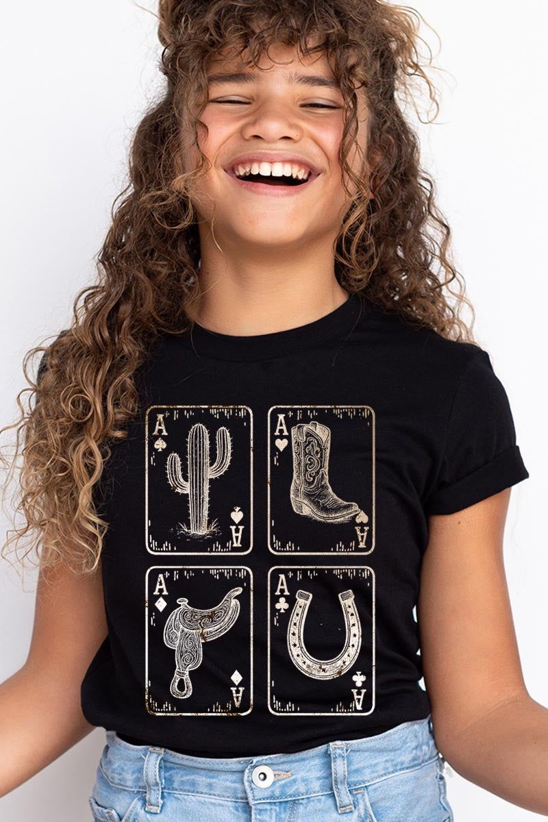 US3001Y-E3094Z Western Cowgirl Card Kids Graphic Tee $11