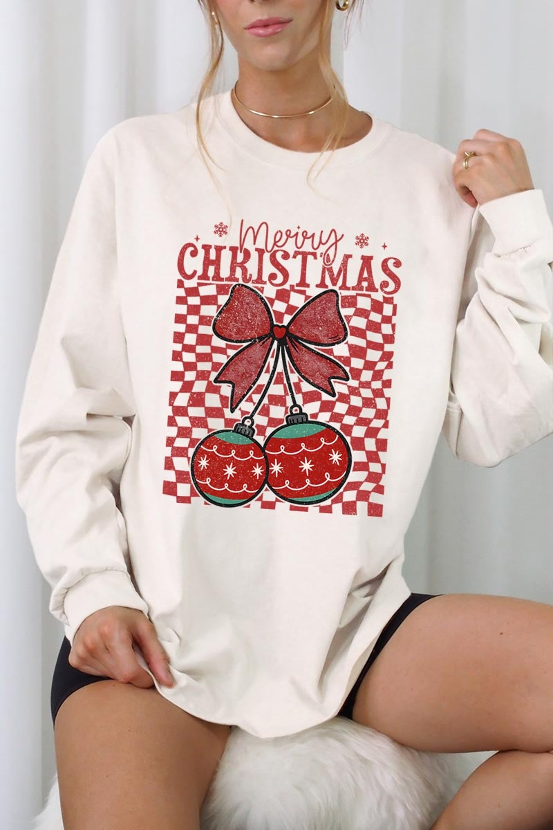 UL240-E3196 Cherry Ornament Christmas Graphic Long Sleeve Tee $13.75