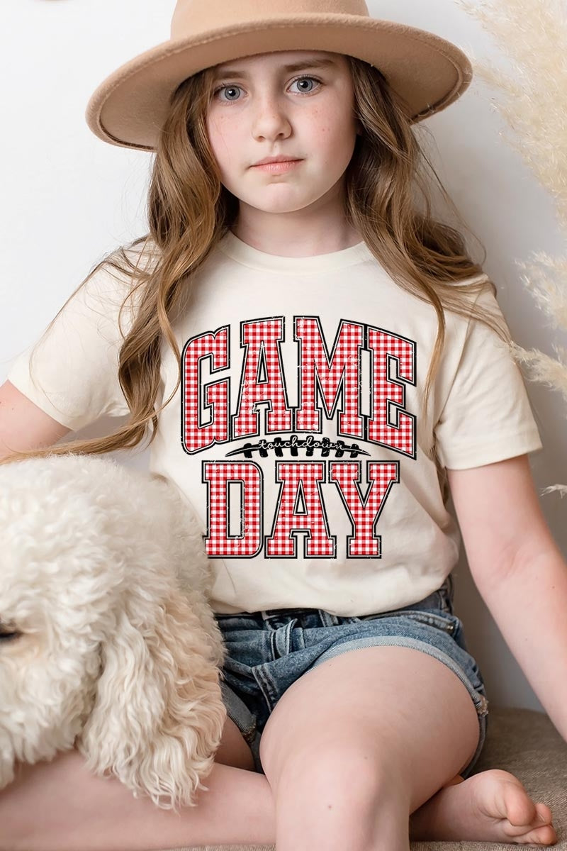 US3001Y-E3126Z Red Gingham Game Day Kids Graphic Tee $11