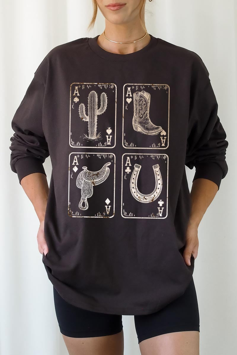UL240P-E3094 Western Cowgirl Card Graphic Plus Long Sleeve Tee $17