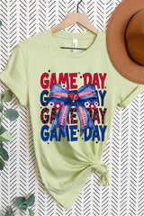 US3001P-E3087 Red Blue Football Game Day Bow Graphic Plus Tee $16