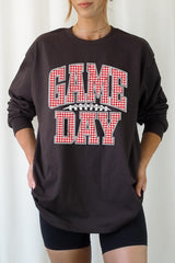 UL240P-E3126 Red Gingham Game Day Graphic Plus Long Sleeve Tee $17