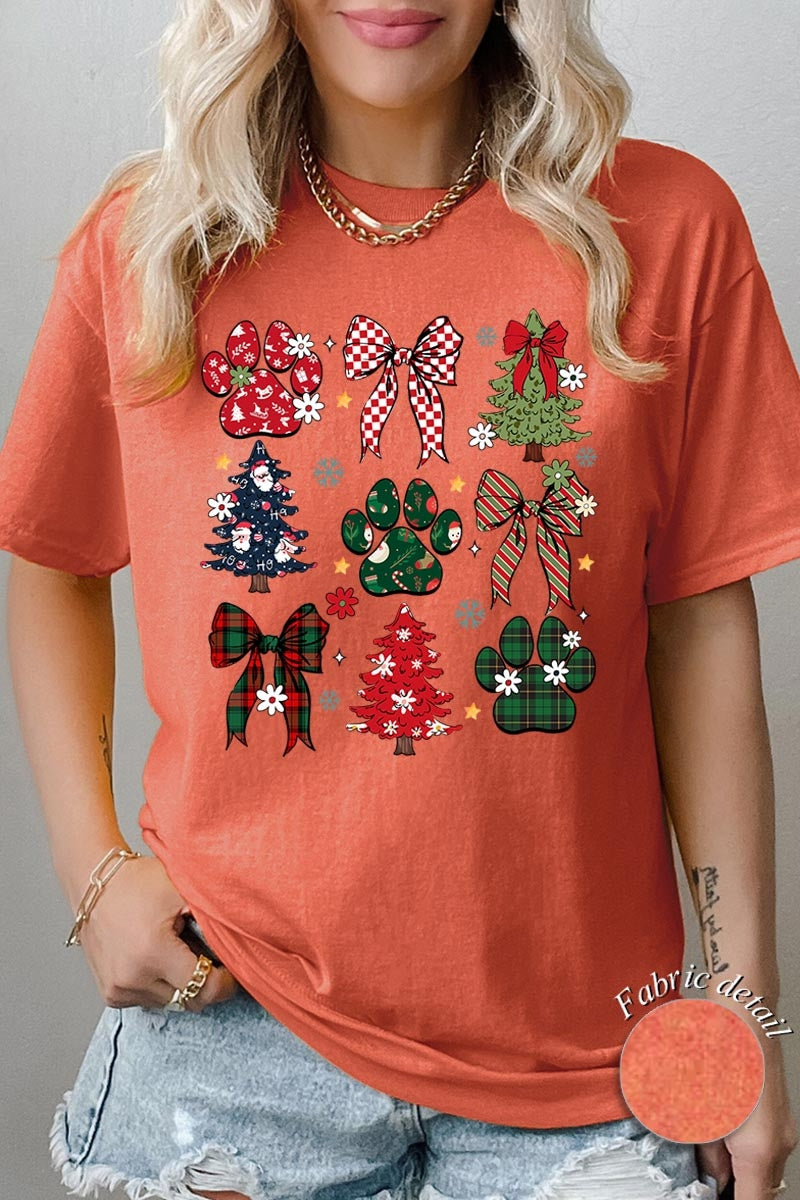 5000P-E3195 Christmas Bow Paw Graphic Plus Heavy Cotton Tee $12.75