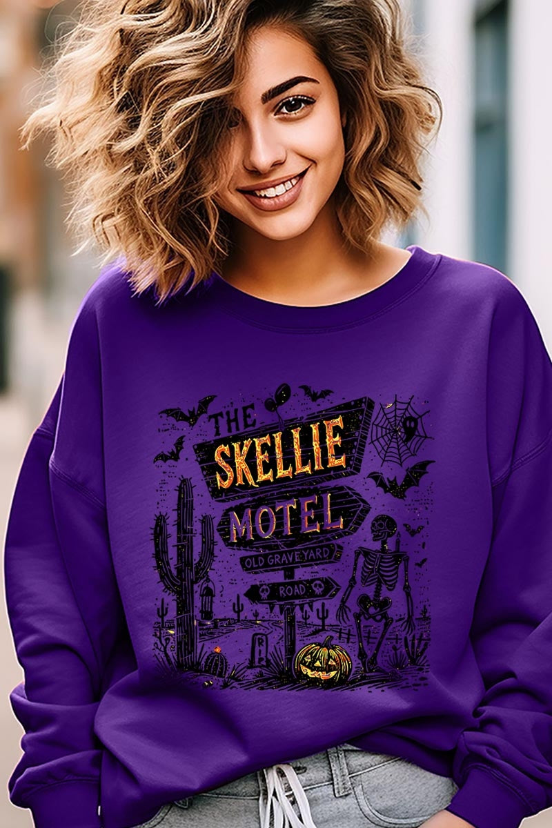 UL180P-E3108 Skellie Motel Halloween Graphic Plus Sweatshirt $25