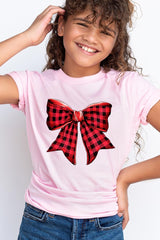 US3001Y-E3198Z Red Buffalo Plaid Bow Kids Graphic Tee $11