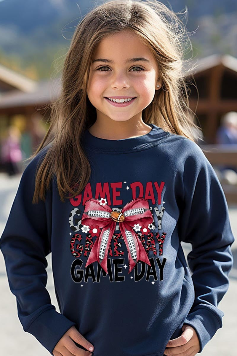 UL180B-E3093Z Red Silver Football Game Day Bow Kids Sweatshirt $20
