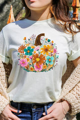 US3001P-E3118 Floral Pumpkin Graphic Plus Tee $16