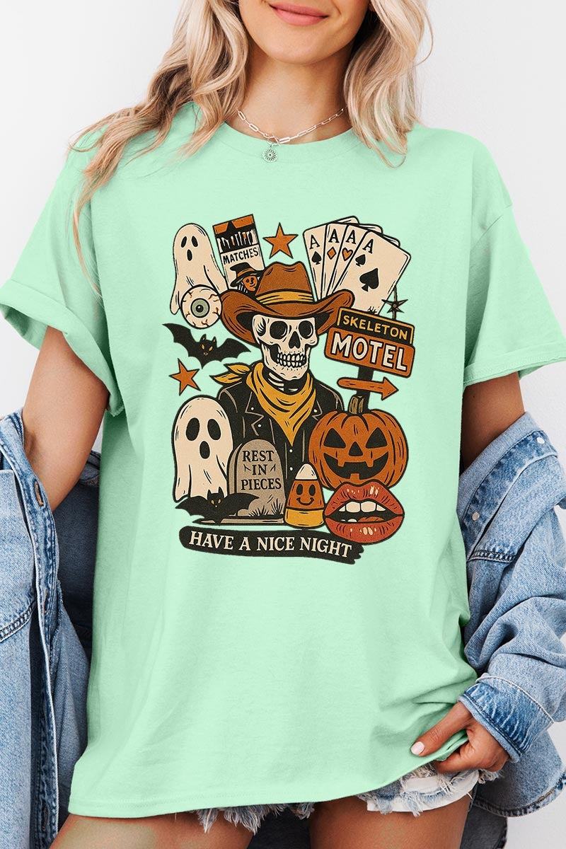 5000P-E3107 Spooky Skeleton Graphic Plus Heavy Cotton Tee $12.75