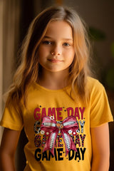 US3001Y-E3093Z Red Silver Football Game Day Bow Kids Graphic Tee $11