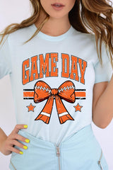 US3001P-E3064 Orange Game Day Football Bow Graphic Plus Tee $16