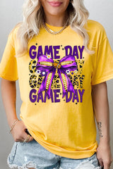 5000P-E3092 Purple Yellow Football Bow Plus Heavy Cotton Tee $12.75