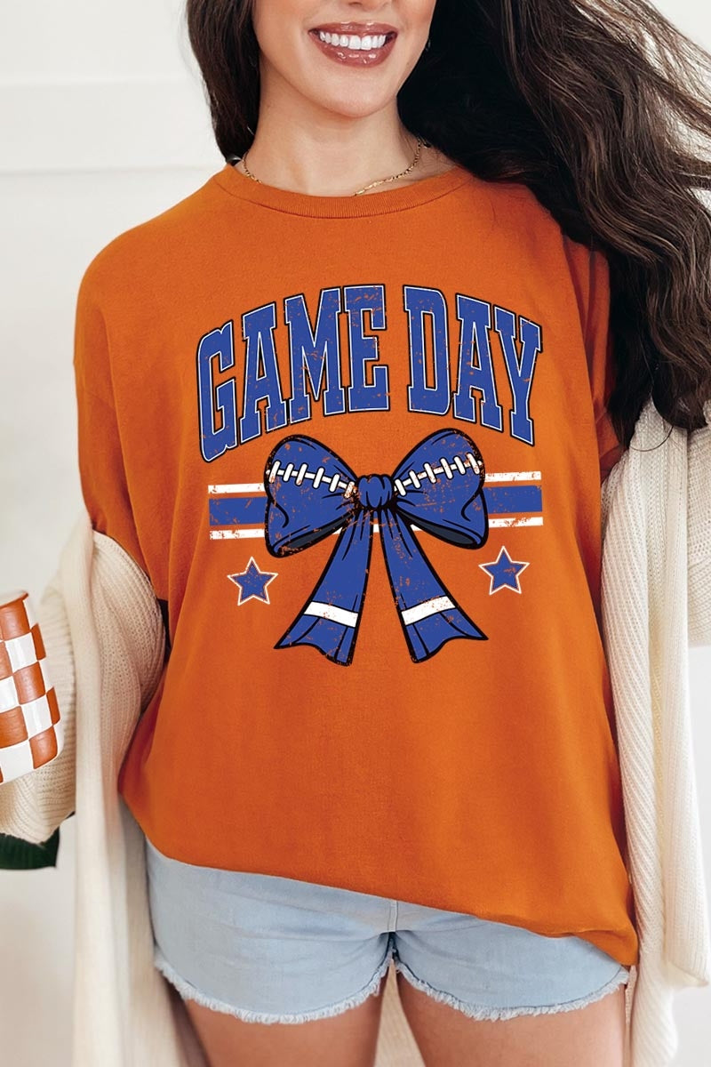 5000P-E3065 Blue Football Bow Graphic Plus Heavy Cotton Tee $12.75