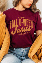 US3001P-E3143 Are You Fall O Ween Jesus Graphic Plus Tee $16