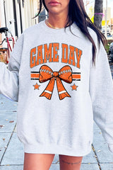 UL180-E3064 Orange Game Day Football Bow Graphic Sweatshirt $20