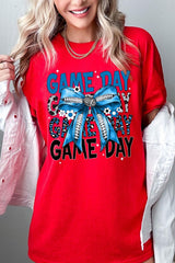 5000P-E3089 Blue Silver Football Bow Plus Heavy Cotton Tee $12.75