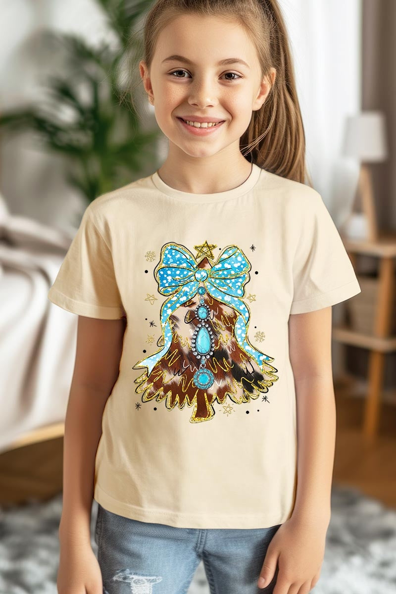 US3001Y-E3184Z Turquoise Christmas Tree Kids Graphic Tee $11