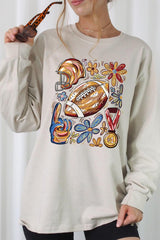 UL240P-E3072 Retro Floral Football Graphic Plus Long Sleeve Tee $17