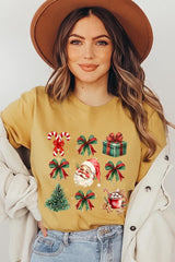US3001-E3217 Santa Gifts & Bows Christmas Graphic Tee $12.5