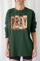 UL240P-E3166 Pray Fall Christian Graphic Plus Long Sleeve Tee $17