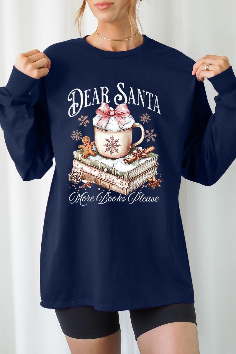 UL240P-E3205 Dear Santa Books Graphic Plus Long Sleeve Tee $17