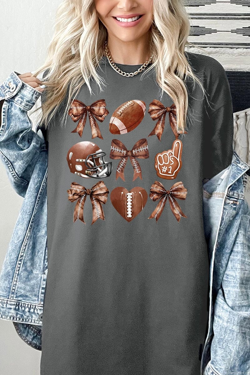 5000-E3054 Cute Football and Bow Graphic Heavy Cotton Tee $9