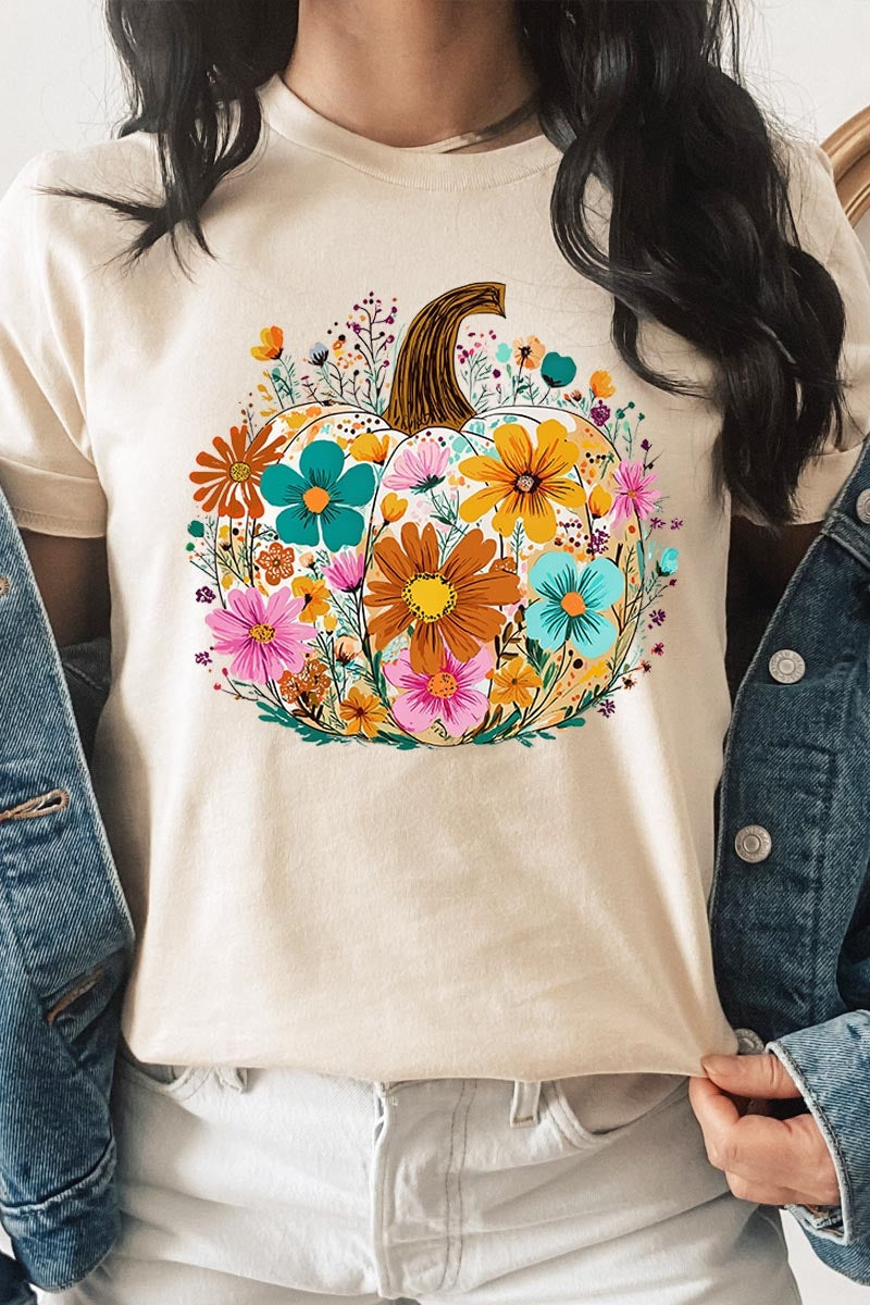 US3001P-E3118 Floral Pumpkin Graphic Plus Tee $16