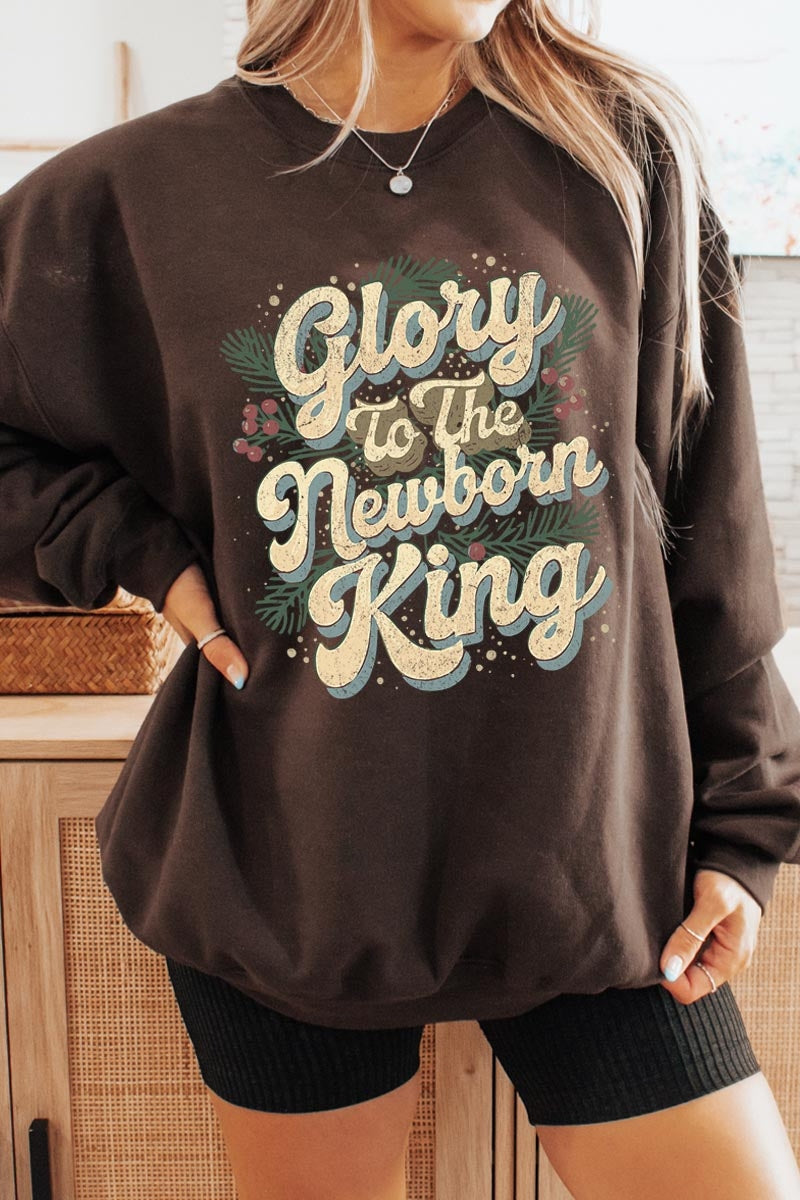 UL180-E3220 Glory to the Newborn King Graphic Sweatshirt $20
