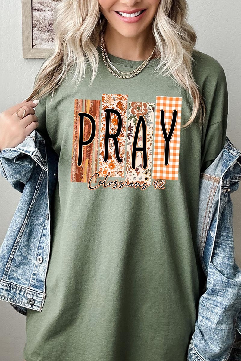 5000-E3166 Pray Fall Christian Graphic Heavy Cotton Tee $9