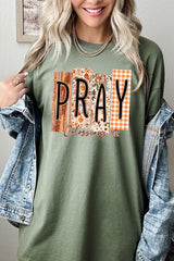 5000-E3166 Pray Fall Christian Graphic Heavy Cotton Tee $9