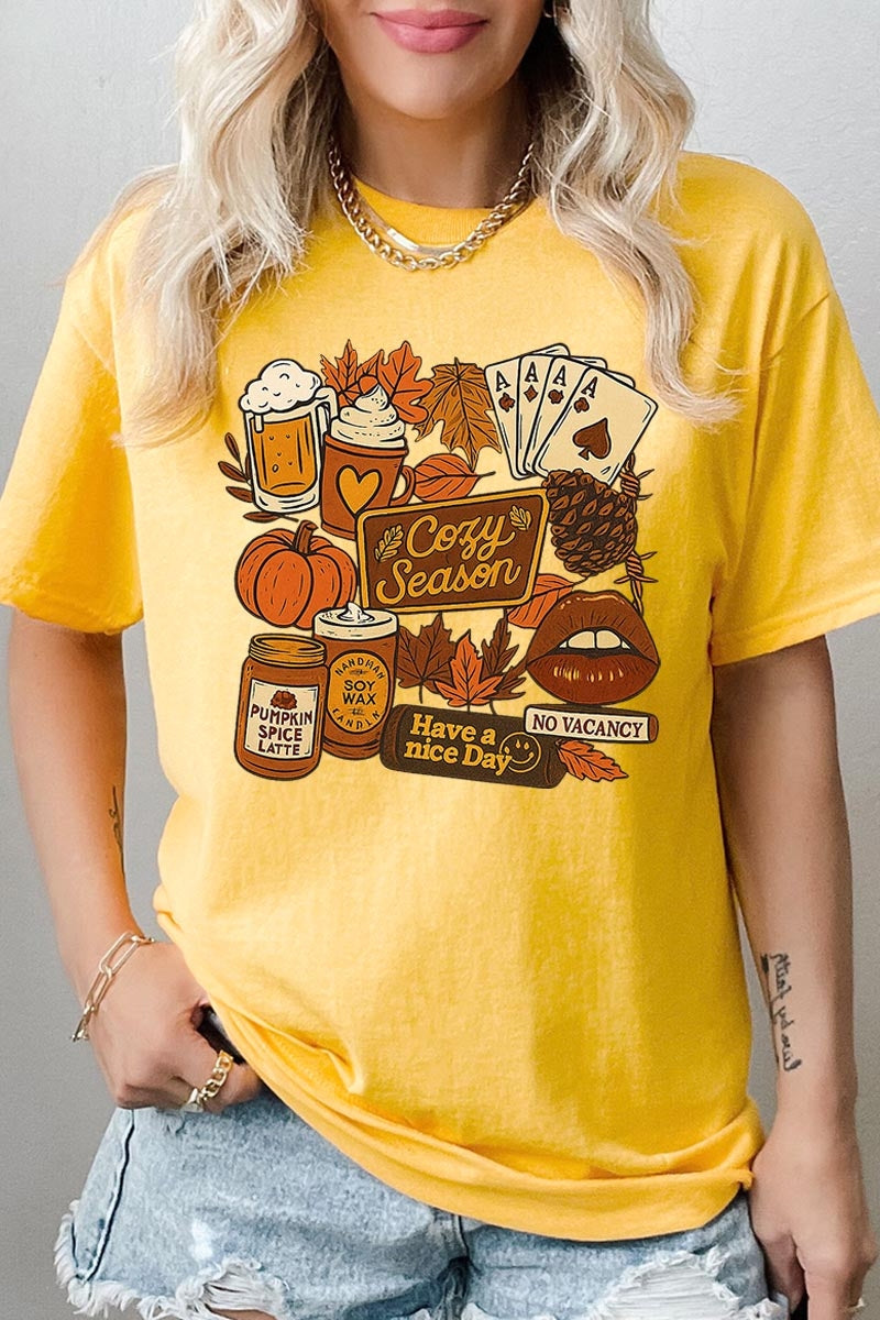 5000P-E3119 Retro Fall Collage Graphic Plus Heavy Cotton Tee $12.75
