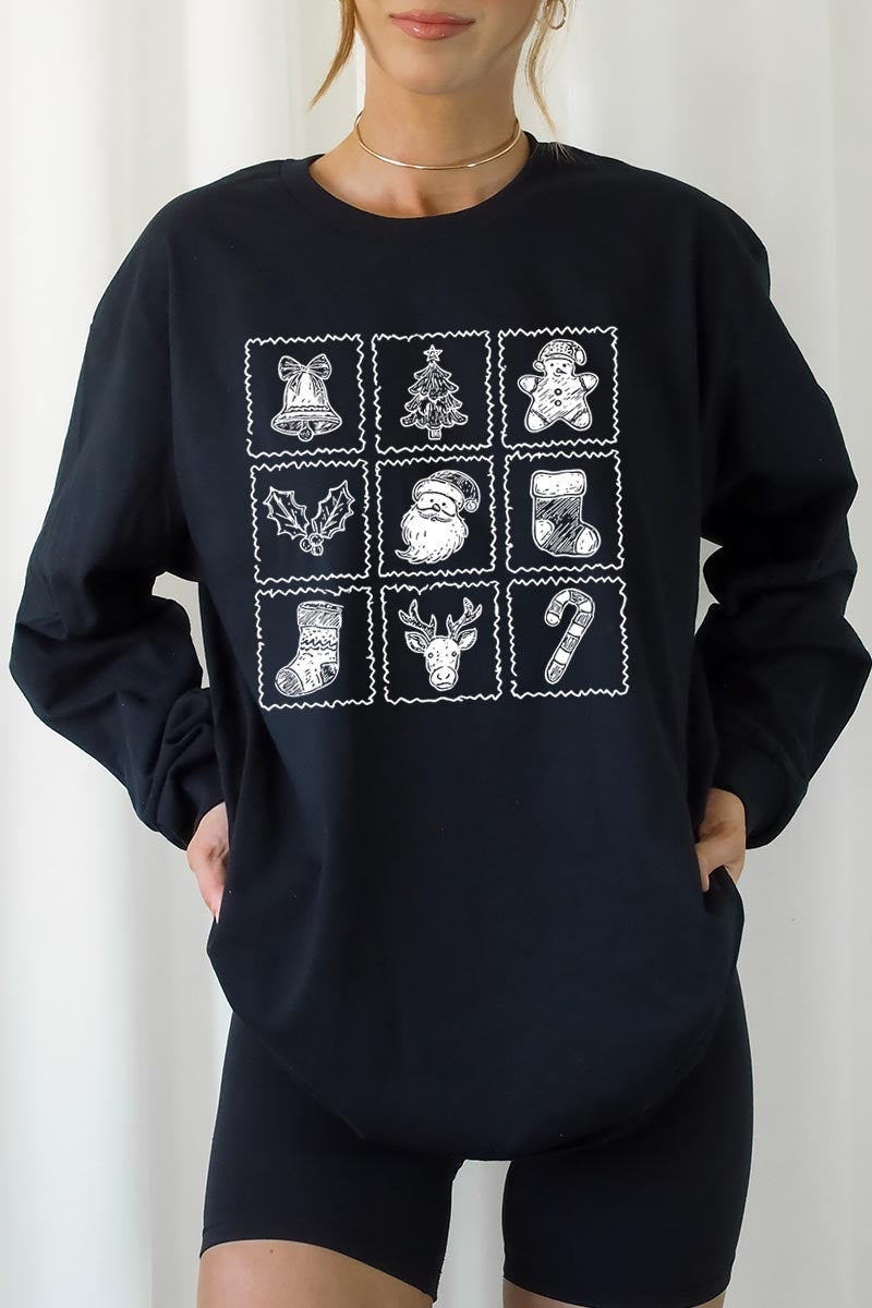 UL240-E3215 Christmas Icons Graphic Long Sleeve Tee $13.75