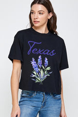 CTS-E3060 Texas Bluebonnet Graphic Relaxed Crop Top $10.5