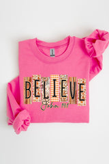 UL180P-E3167 Believe Fall Christian Graphic Plus Sweatshirt $25
