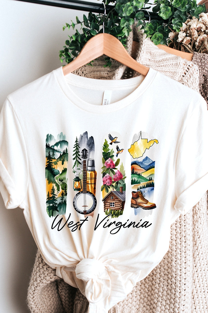 US3001-E3061WV West Virginia State Brushstroke Graphic Tee $12.5