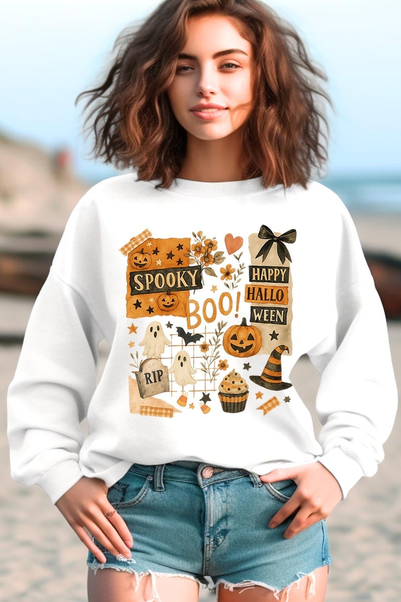 UL180P-E3084 Halloween collage Graphic Plus Sweatshirt $25