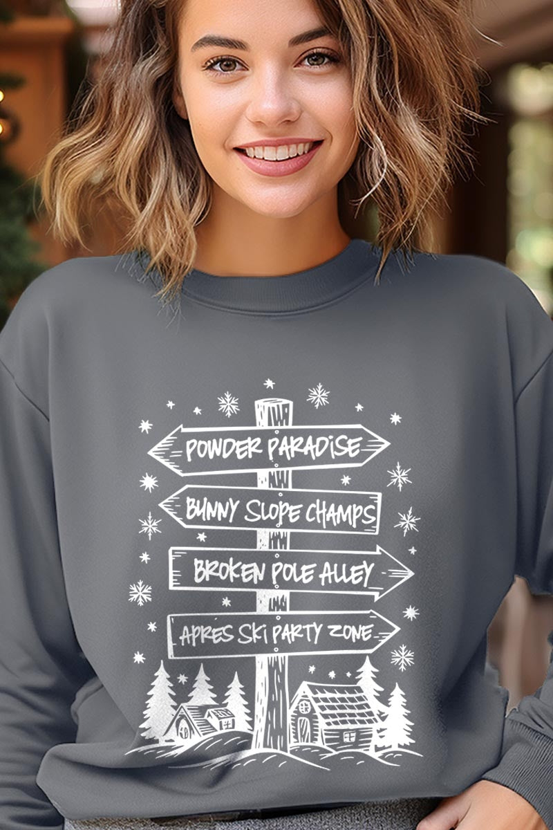 UL180-E3189 Ski Lodge Signs Graphic Sweatshirt $20