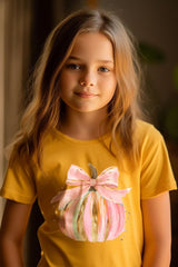 US3001Y-E3083Z Brushstroke Pumpkin Kids Graphic Tee $11