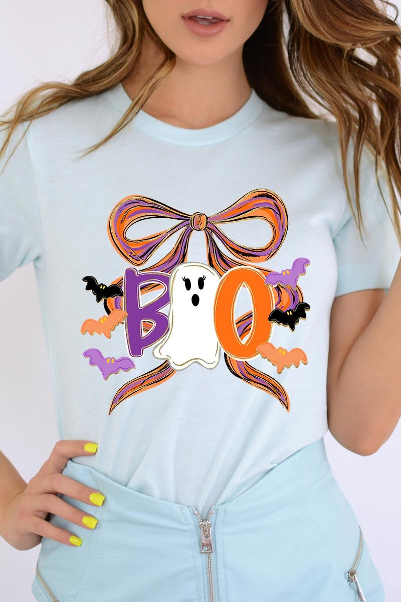 US3001-E3120 Boo Brushstroke Bow Graphic Tee $12.5