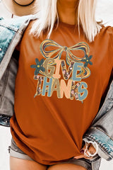 US3001-E3154 Give Thanks Bow Graphic Tee $12.5
