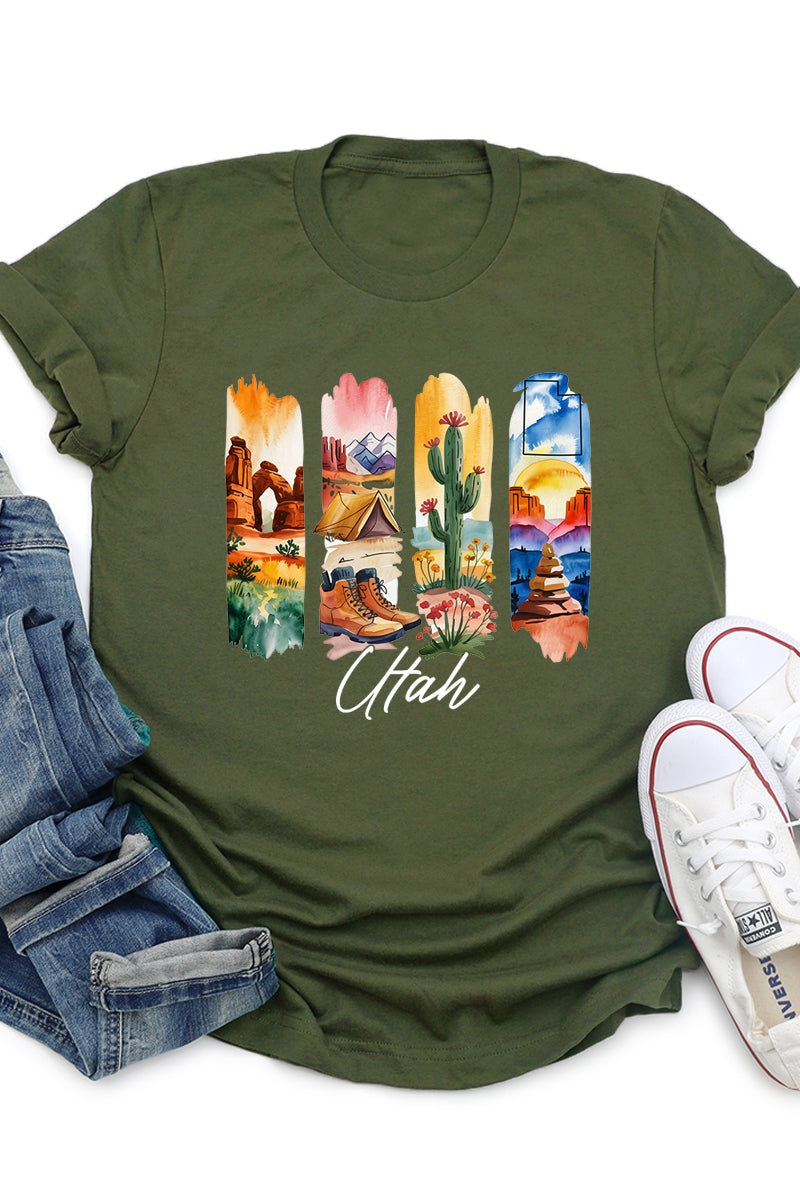 US3001-E3061UT Utah State Brushstroke Graphic Tee $12.5