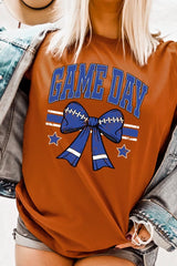 US3001P-E3065 Blue Game Day Football Bow Graphic Plus Tee $16