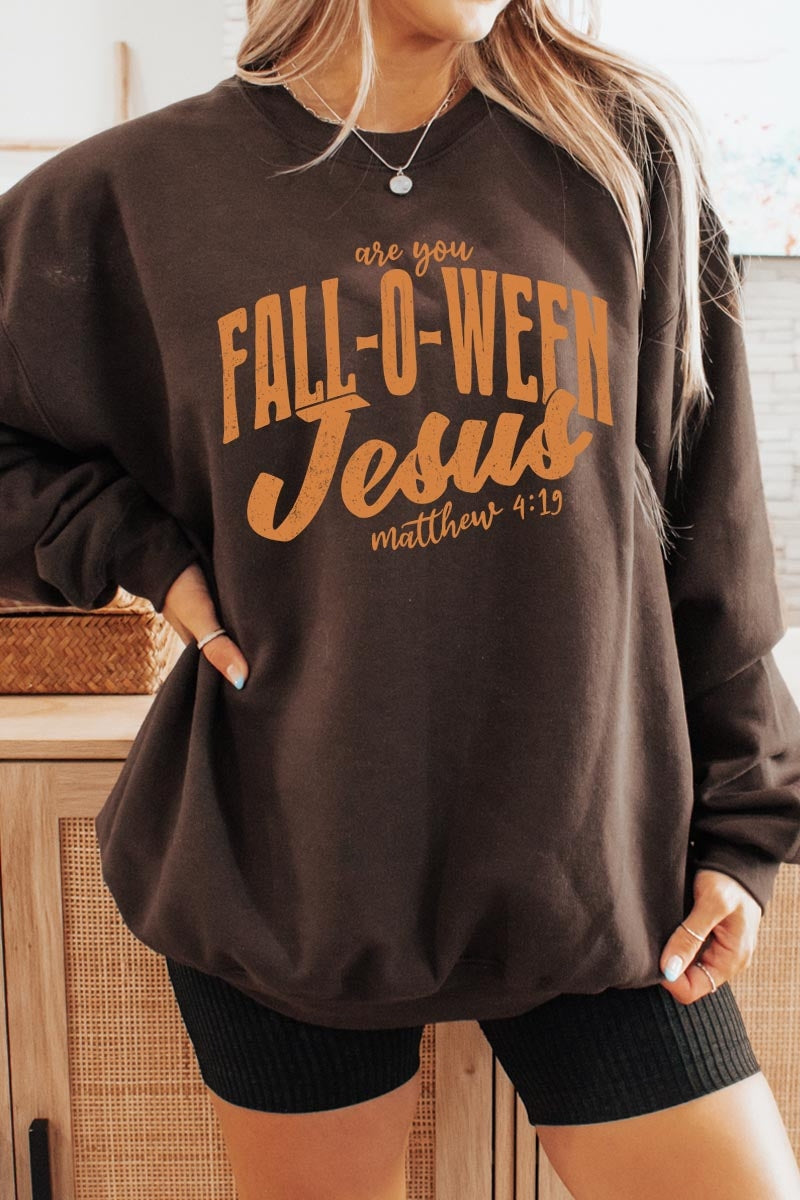 UL180P-E3143 Are You Fall O Ween Jesus Graphic Plus Sweatshirt $25