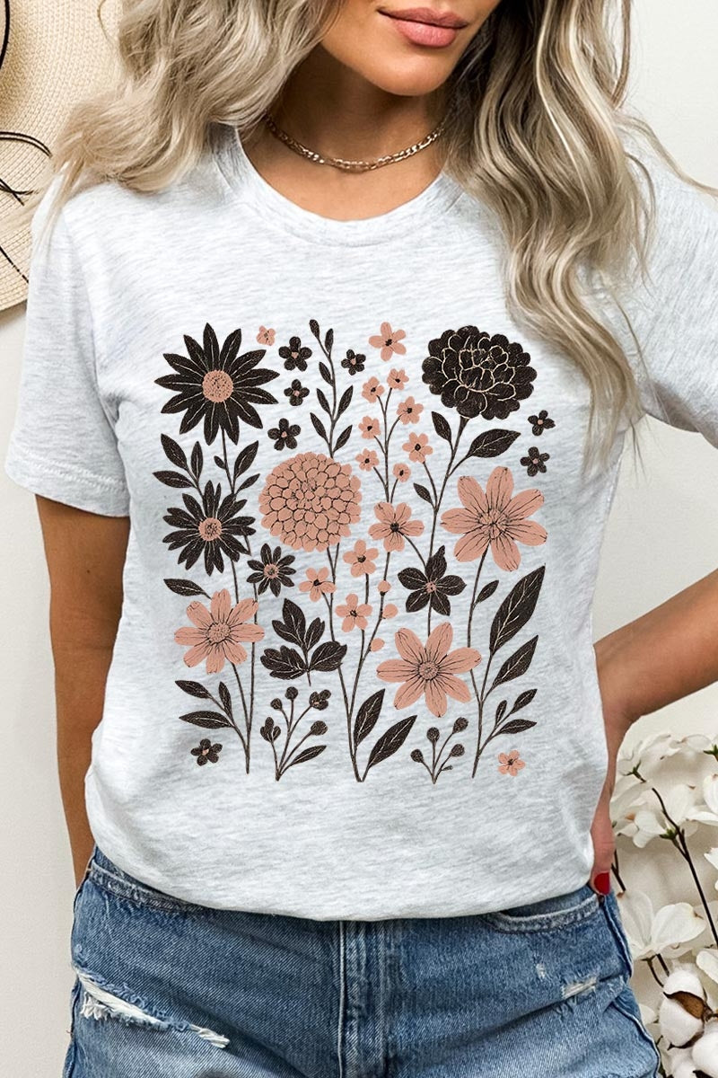 US3001-E3178 Fall Floral Garden Graphic Tee $12.5