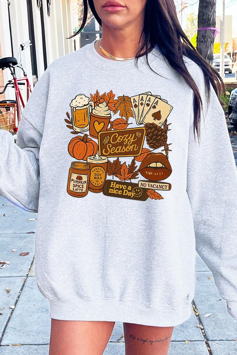 UL180P-E3119 Retro Fall Collage Graphic Plus Sweatshirt $25