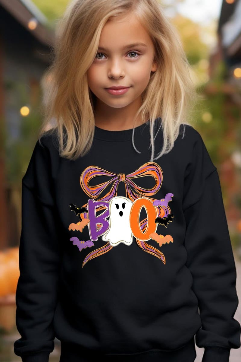 UL180B-E3120Z Boo Brushstroke Bow Kids Graphic Sweatshirt $20