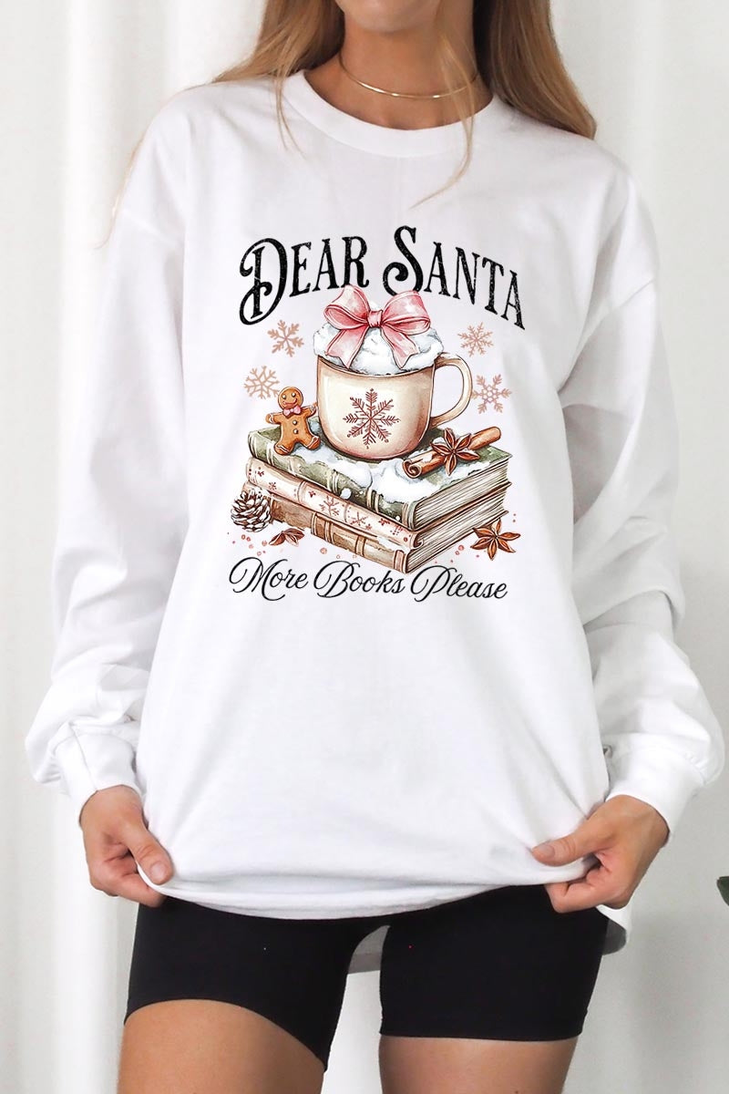 UL240P-E3205 Dear Santa Books Graphic Plus Long Sleeve Tee $17