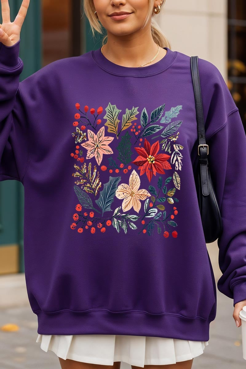 UL180P-E3186 Floral Christmas Graphic Plus Sweatshirt $25